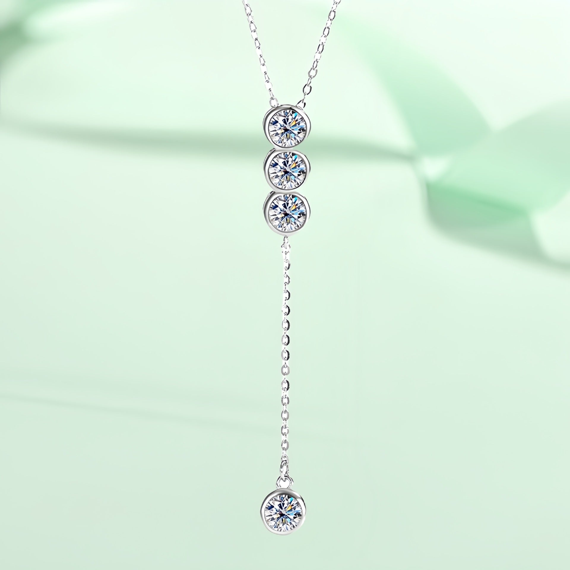 Cartier 2CT Moissanite Long Bezel Round Cut Necklace