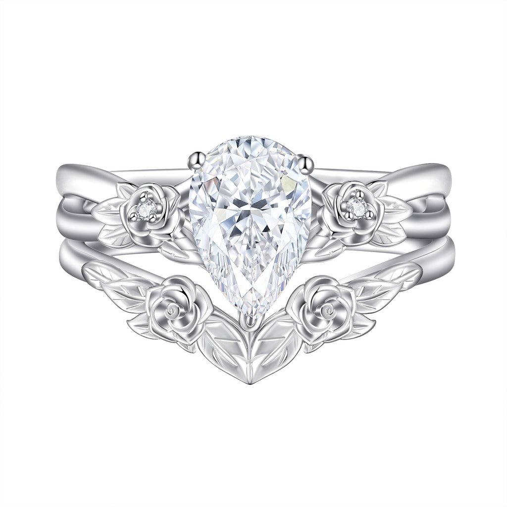 Cartier 1.5CT Moissanite Flower Teardrop Ring Set
