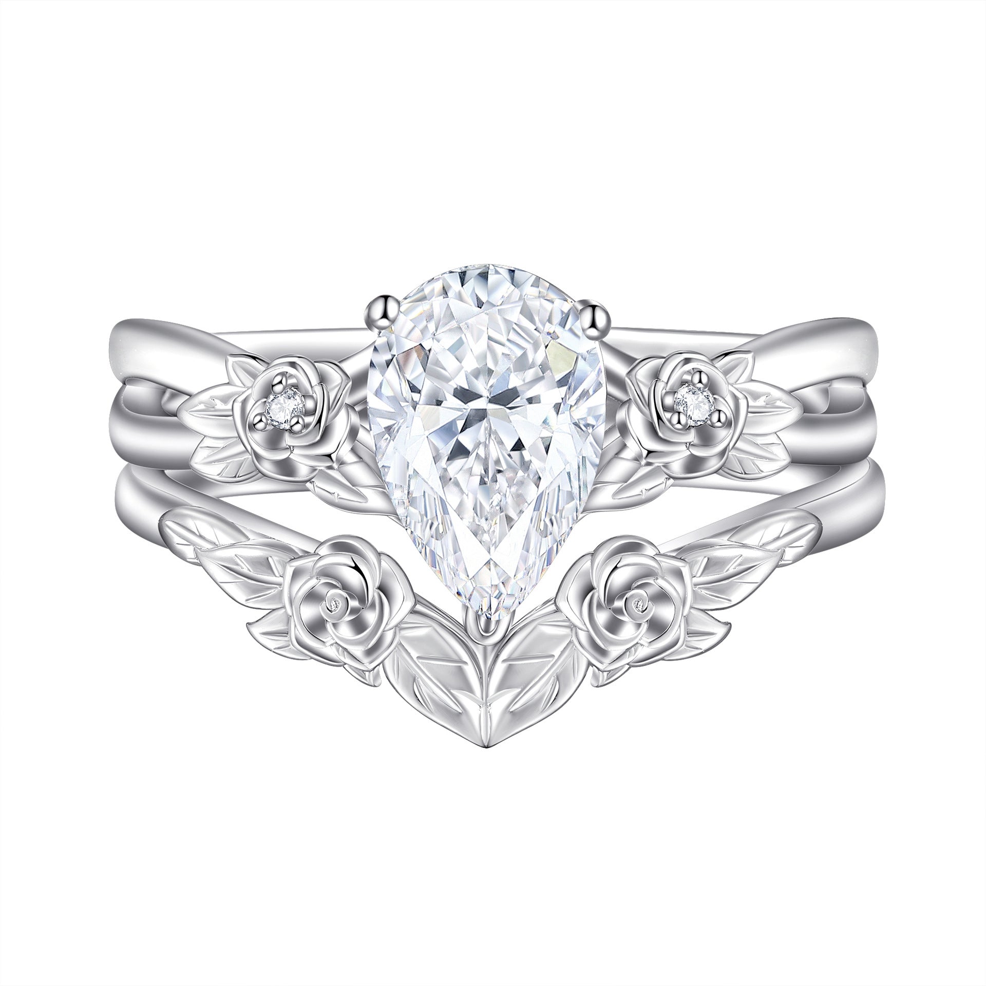Cartier 1.5CT Moissanite Flower Teardrop Ring Set
