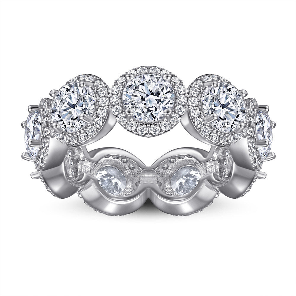 Cartier 5ct Round Halo Eternity Band Moissanite Rings