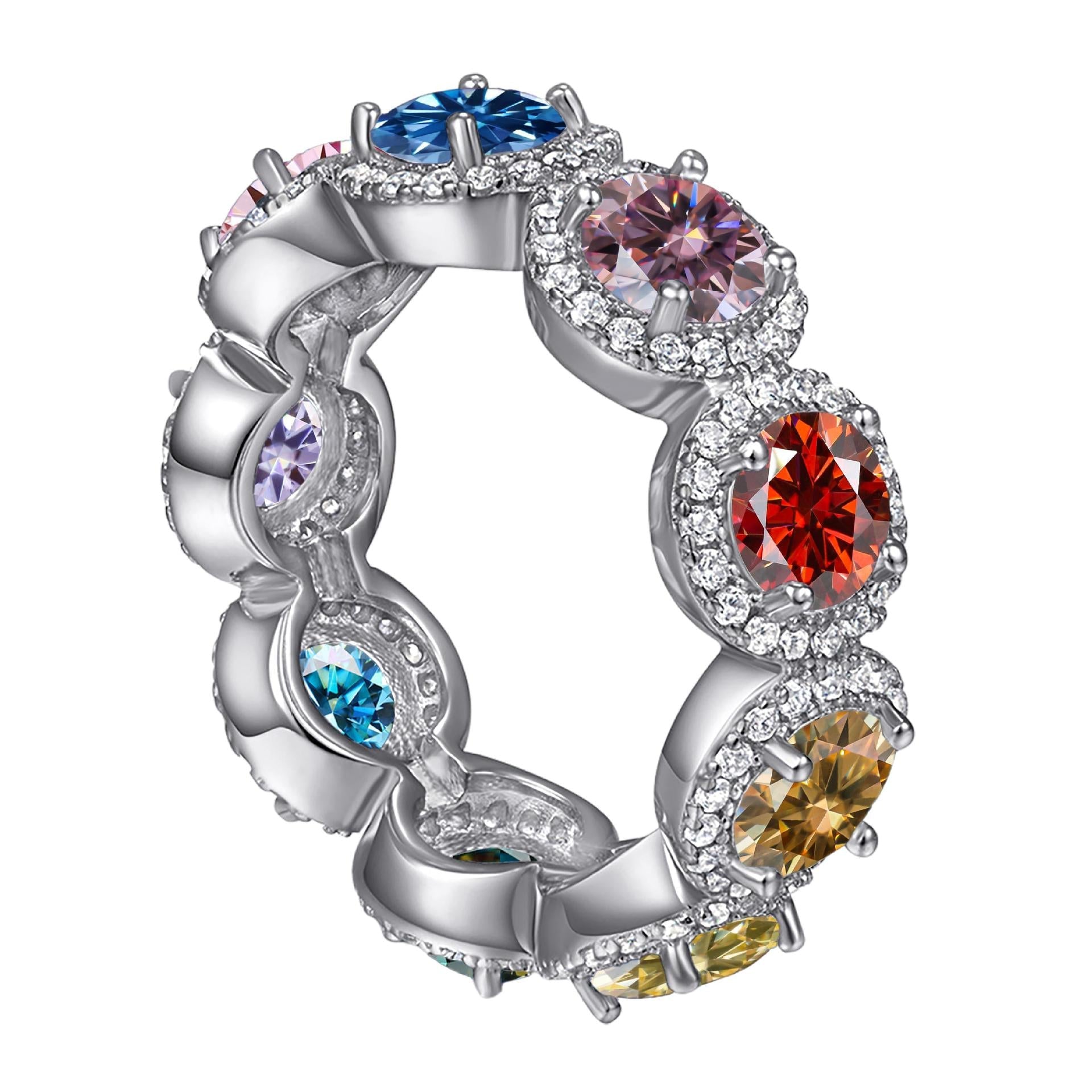 Cartier 5ct Round Halo Eternity Band Moissanite Rings