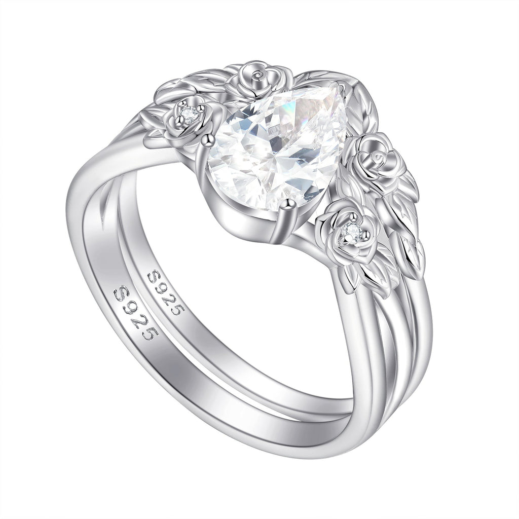 Cartier 1.5CT Moissanite Flower Teardrop Ring Set