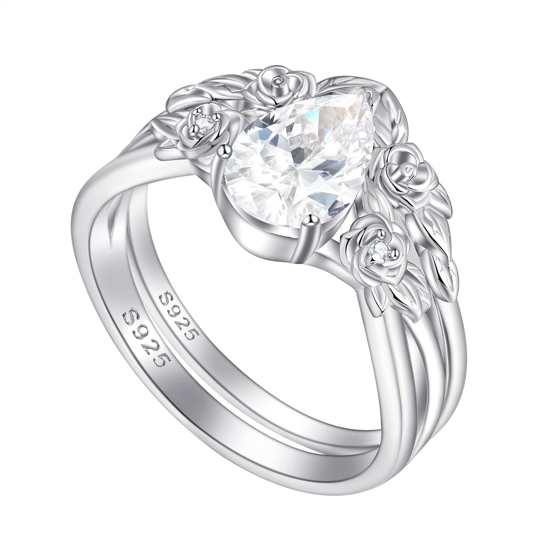 Cartier 1.5CT Moissanite Flower Teardrop Ring Set