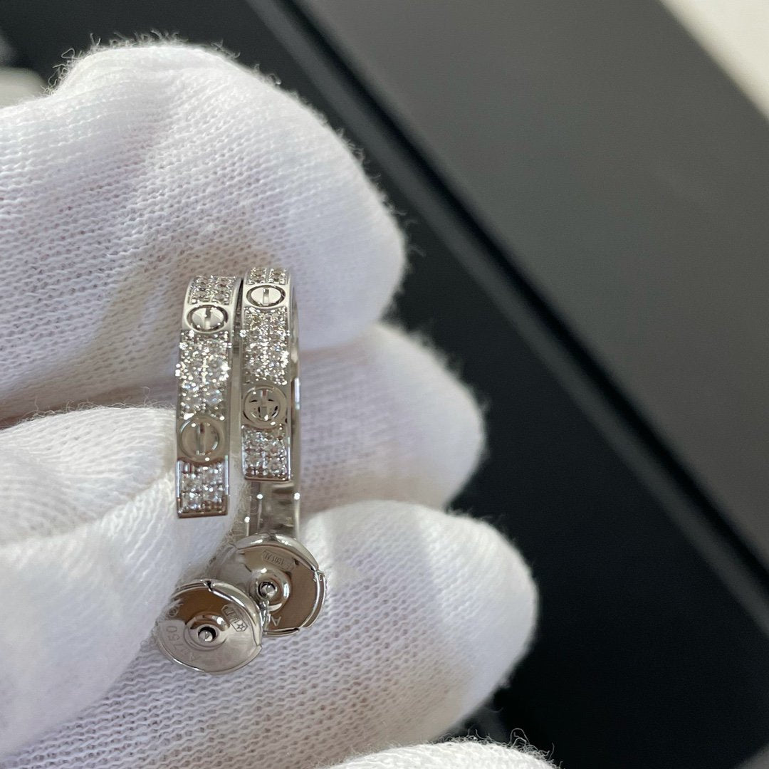 CARTIER LOVE DIAMOND SILVER HOOP EARRINGS