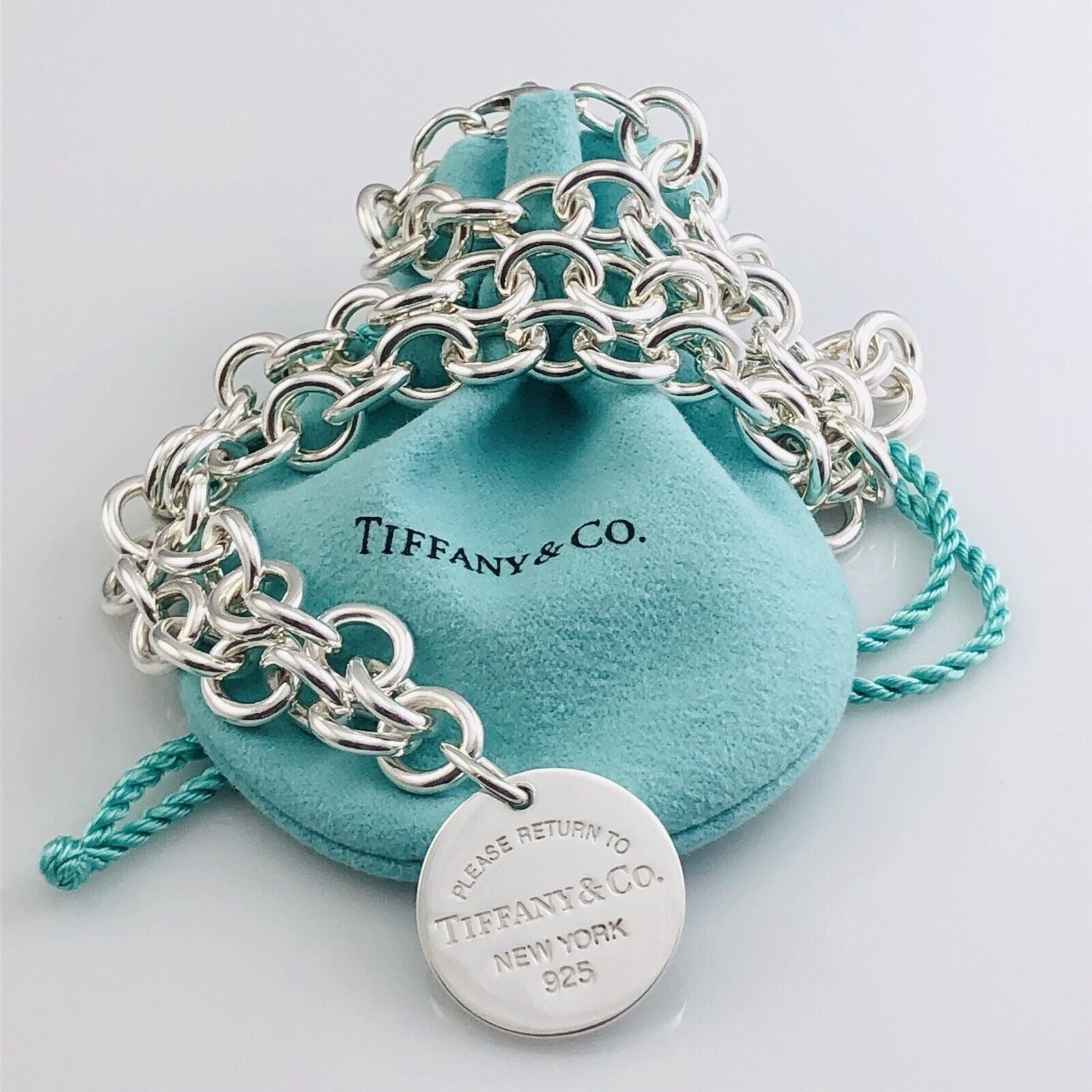 TiffanyNecklace 18" Return To Tiffany & Co Sterling Silver Mens Unisex Circle Round Tag Necklace
