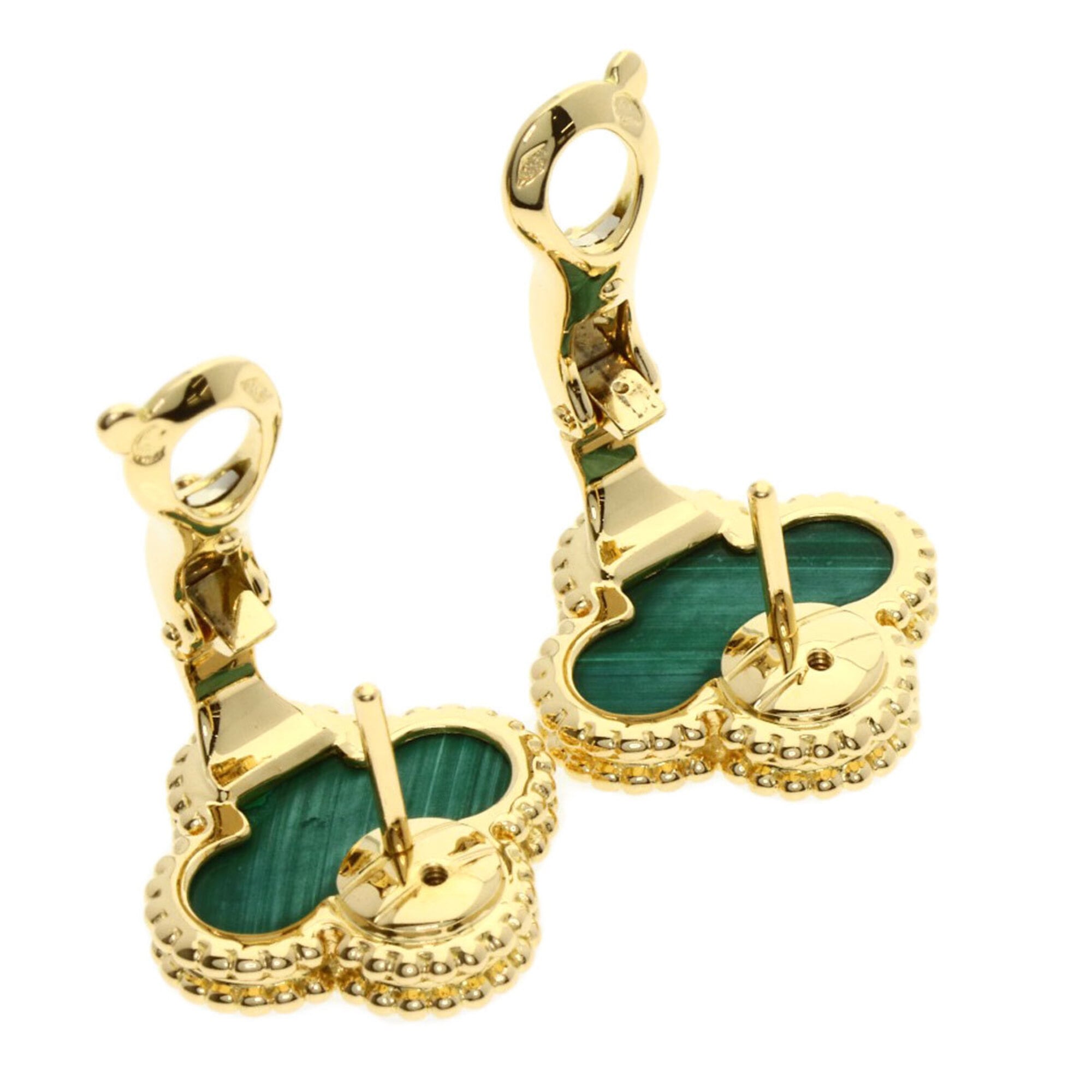 Vintage Alhambra Earrings Yellow Gold and Malachite 18K Yellow Gold