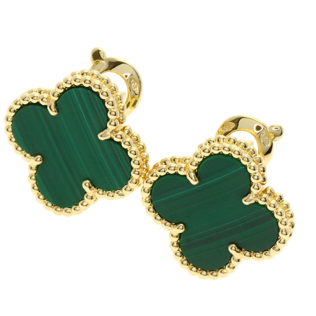 Vintage Alhambra Earrings Yellow Gold and Malachite 18K Yellow Gold