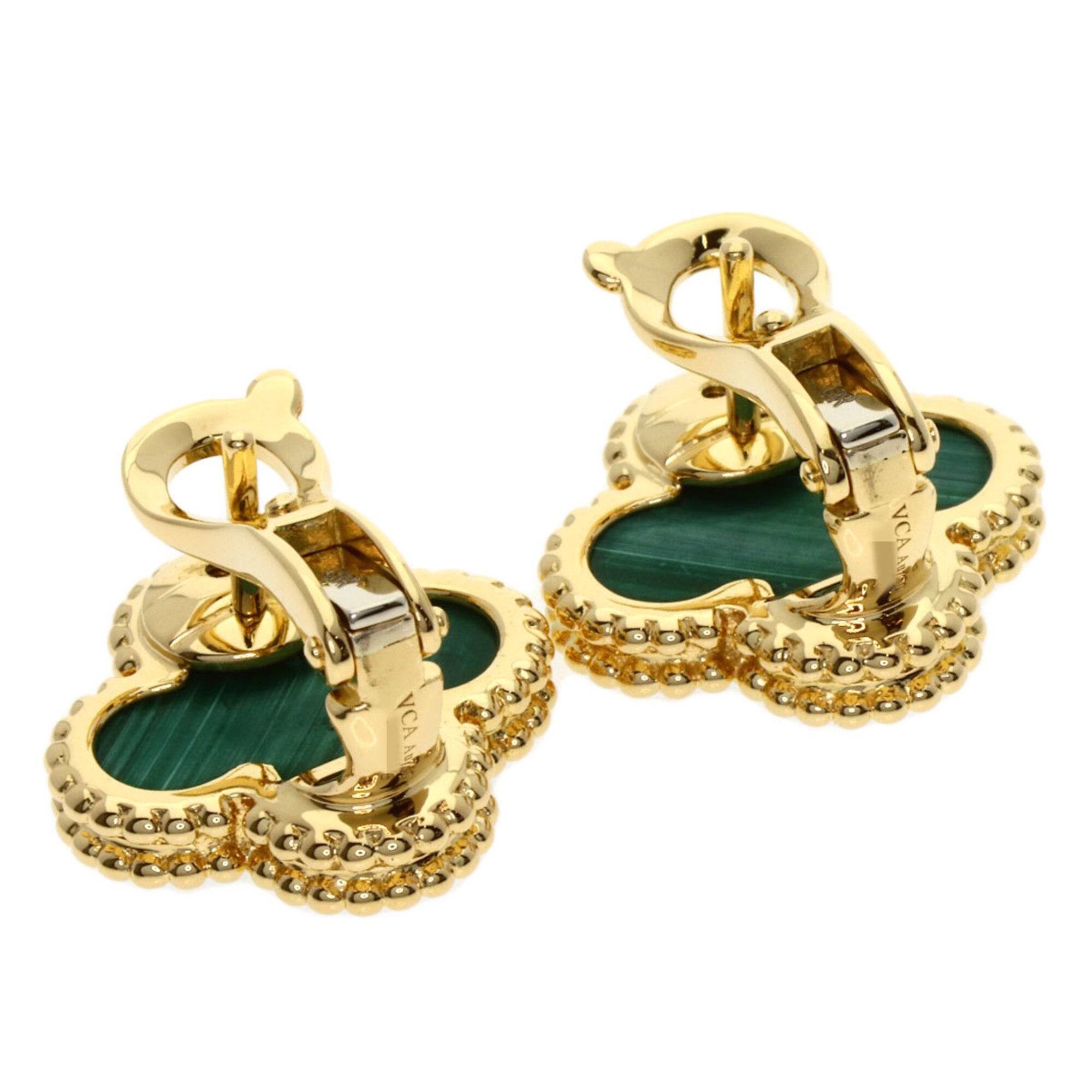 Vintage Alhambra Earrings Yellow Gold and Malachite 18K Yellow Gold