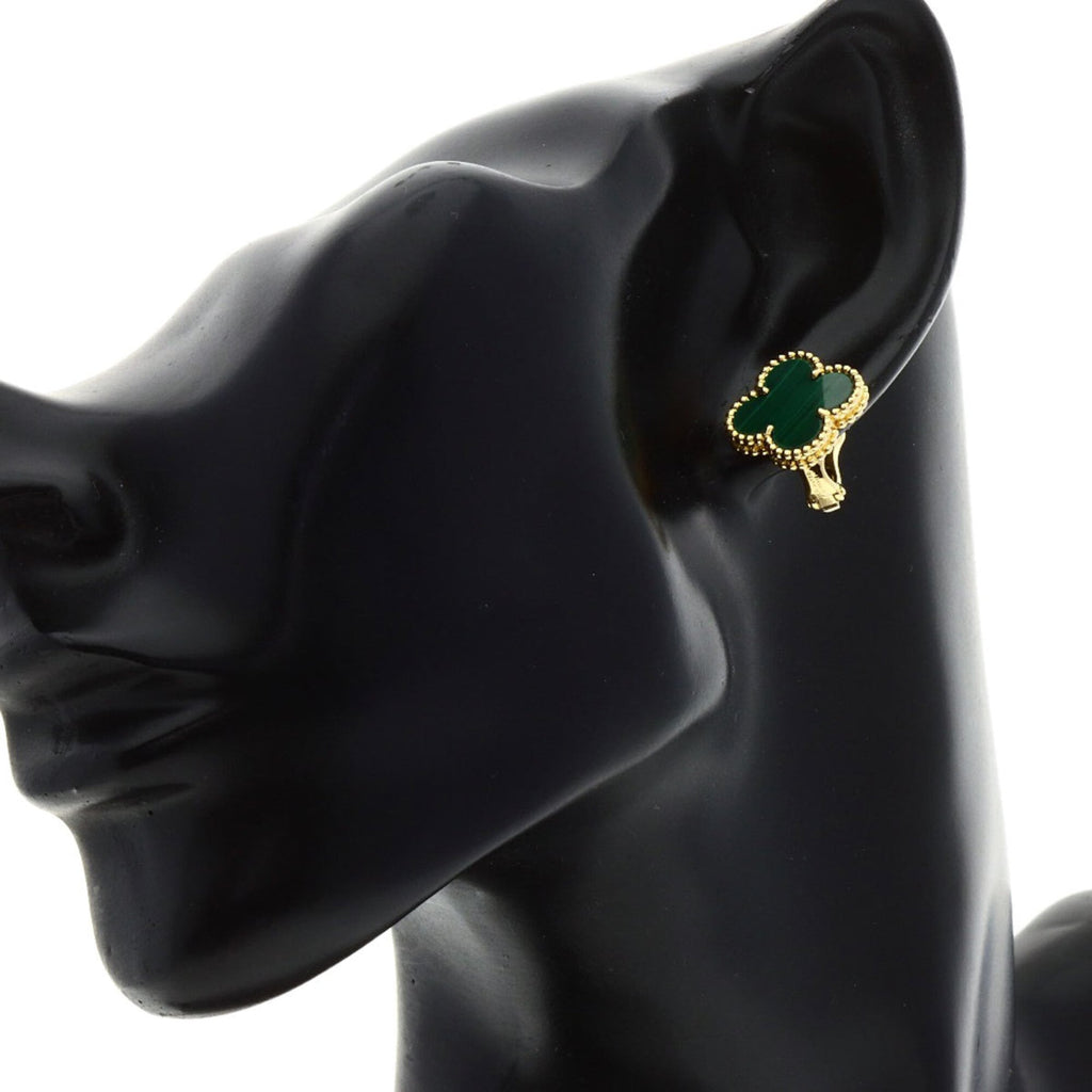 Vintage Alhambra Earrings Yellow Gold and Malachite 18K Yellow Gold