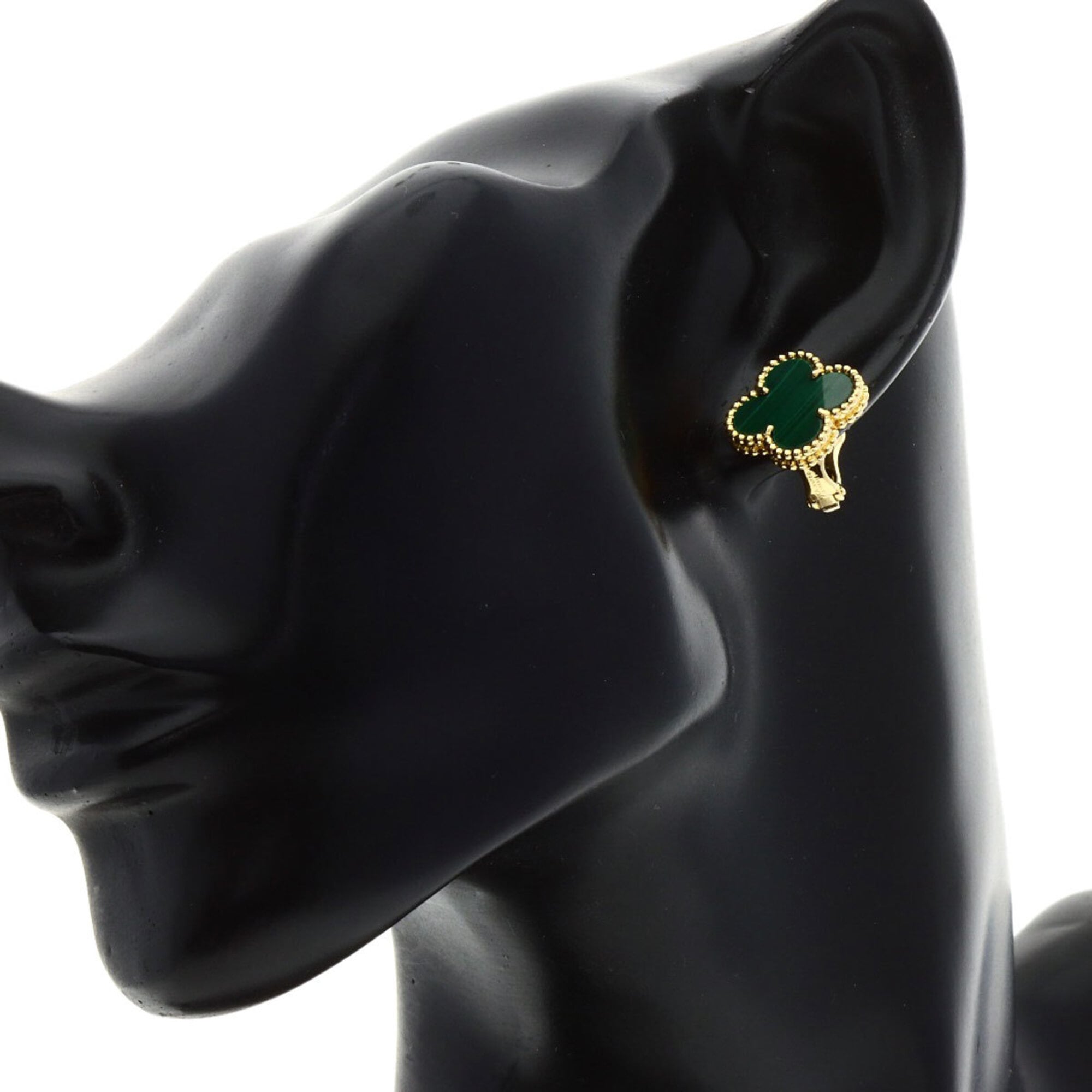 Vintage Alhambra Earrings Yellow Gold and Malachite 18K Yellow Gold
