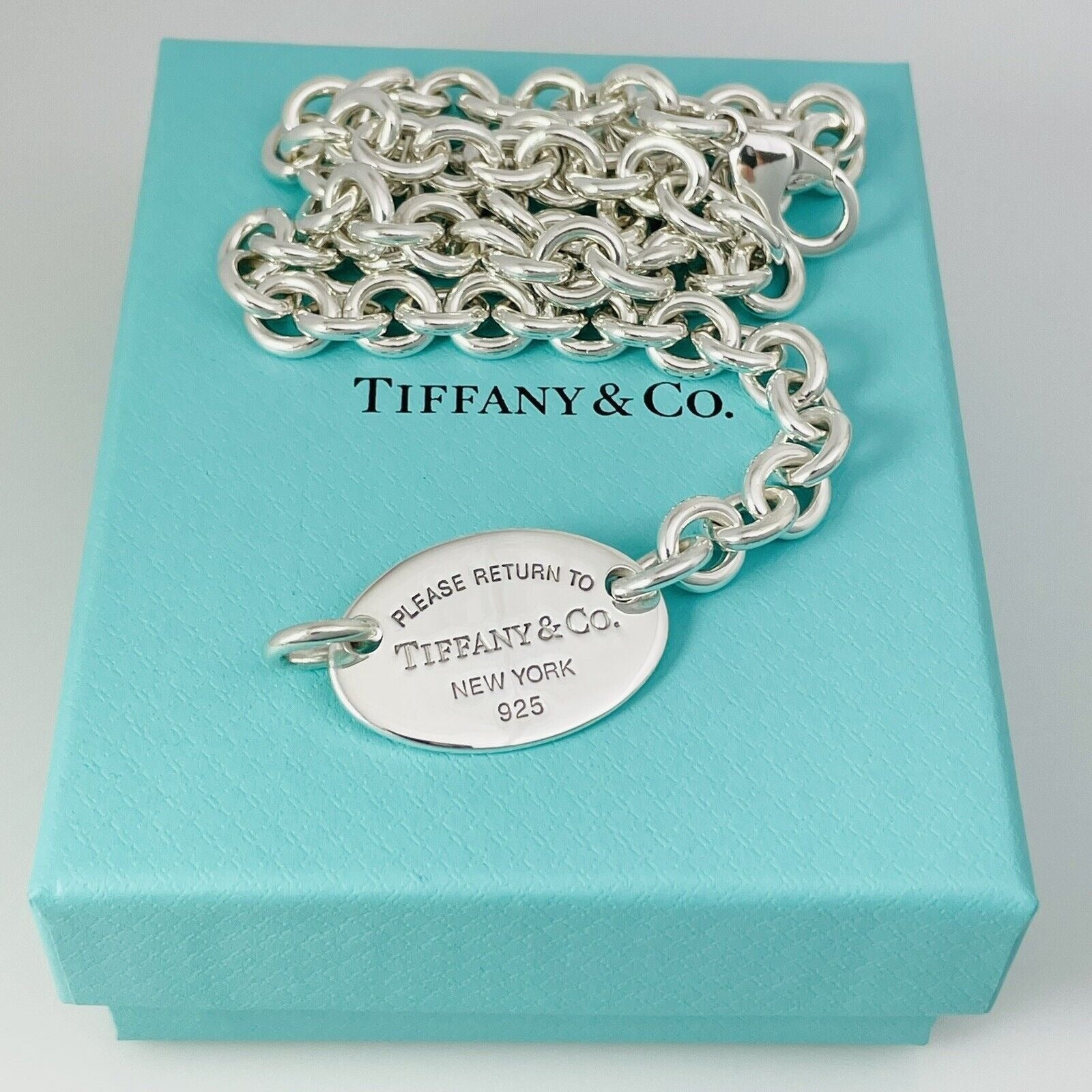 TiffanyNecklace 18" inch Return To Tiffany Oval Tag Necklace Choker Large Pendant NEW VERSION