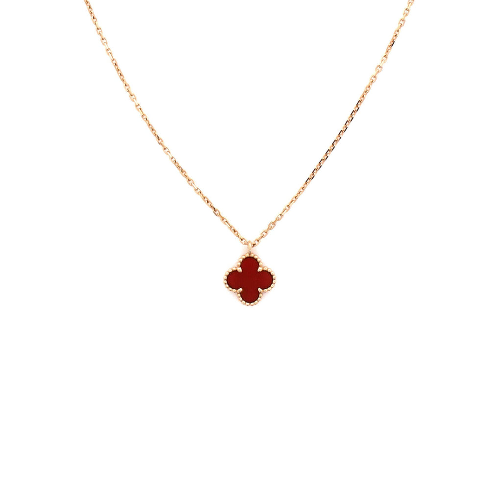 Sweet Alhambra Pendant Necklace 18K Rose Gold and Carnelian