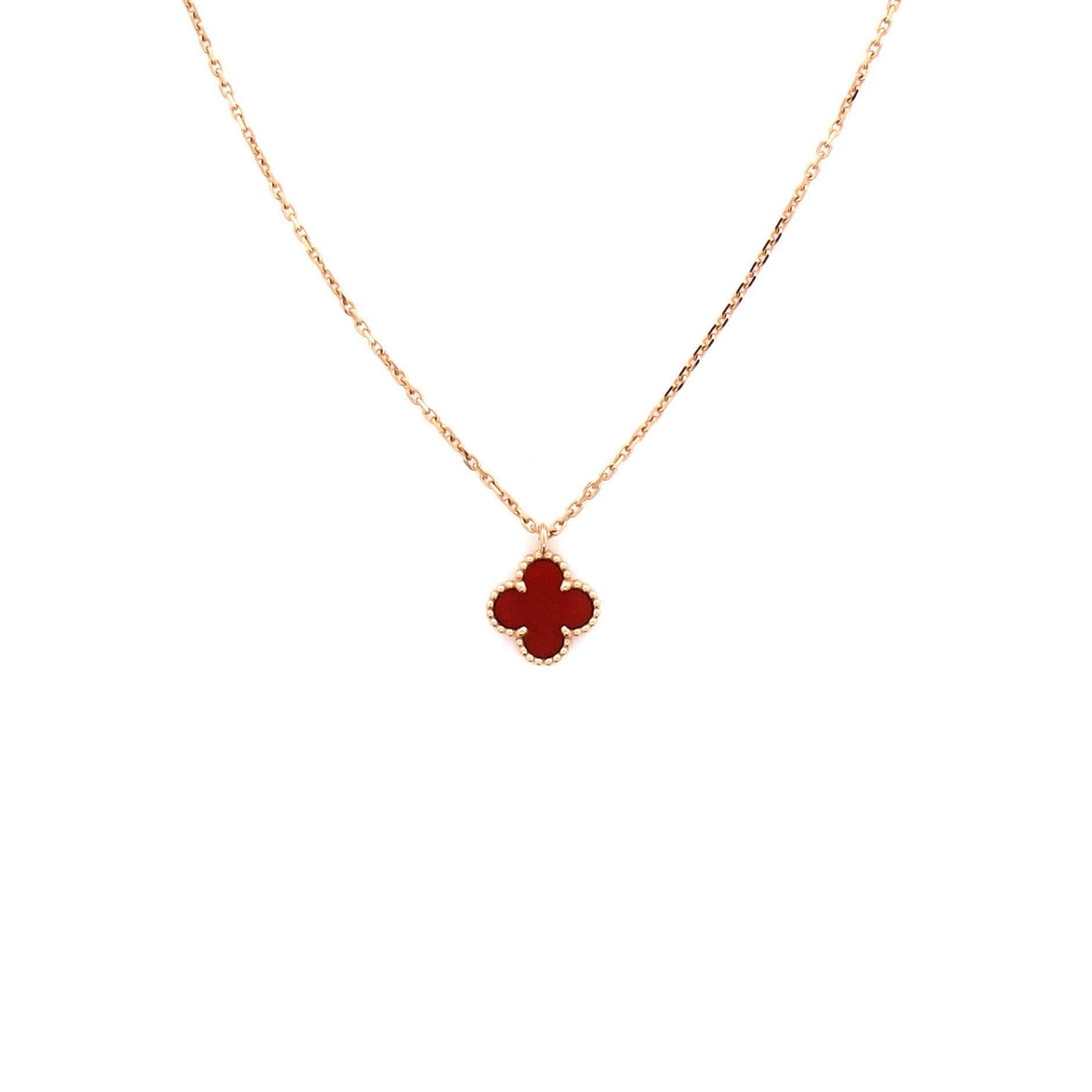 Sweet Alhambra Pendant Necklace 18K Rose Gold and Carnelian