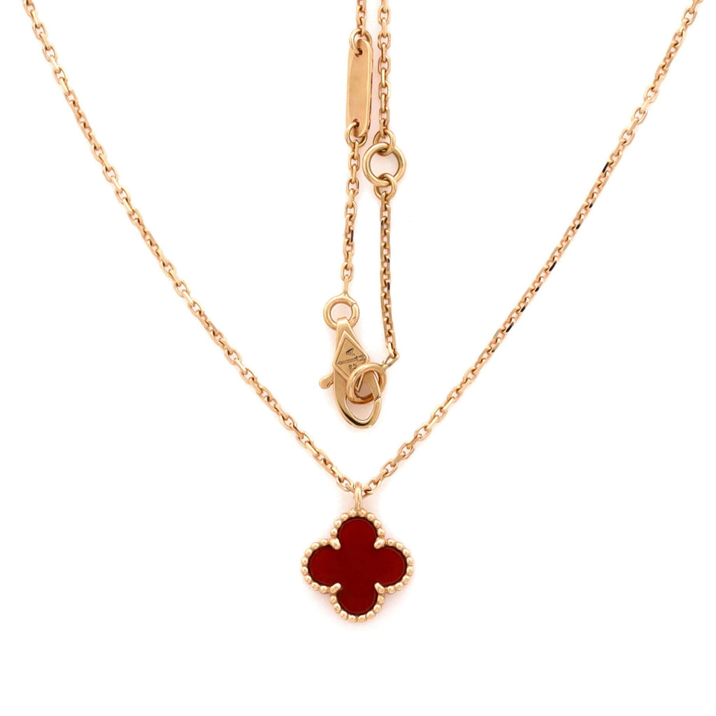 Sweet Alhambra Pendant Necklace 18K Rose Gold and Carnelian