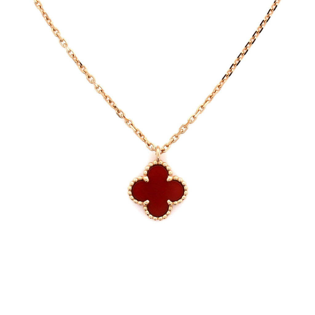 Sweet Alhambra Pendant Necklace 18K Rose Gold and Carnelian