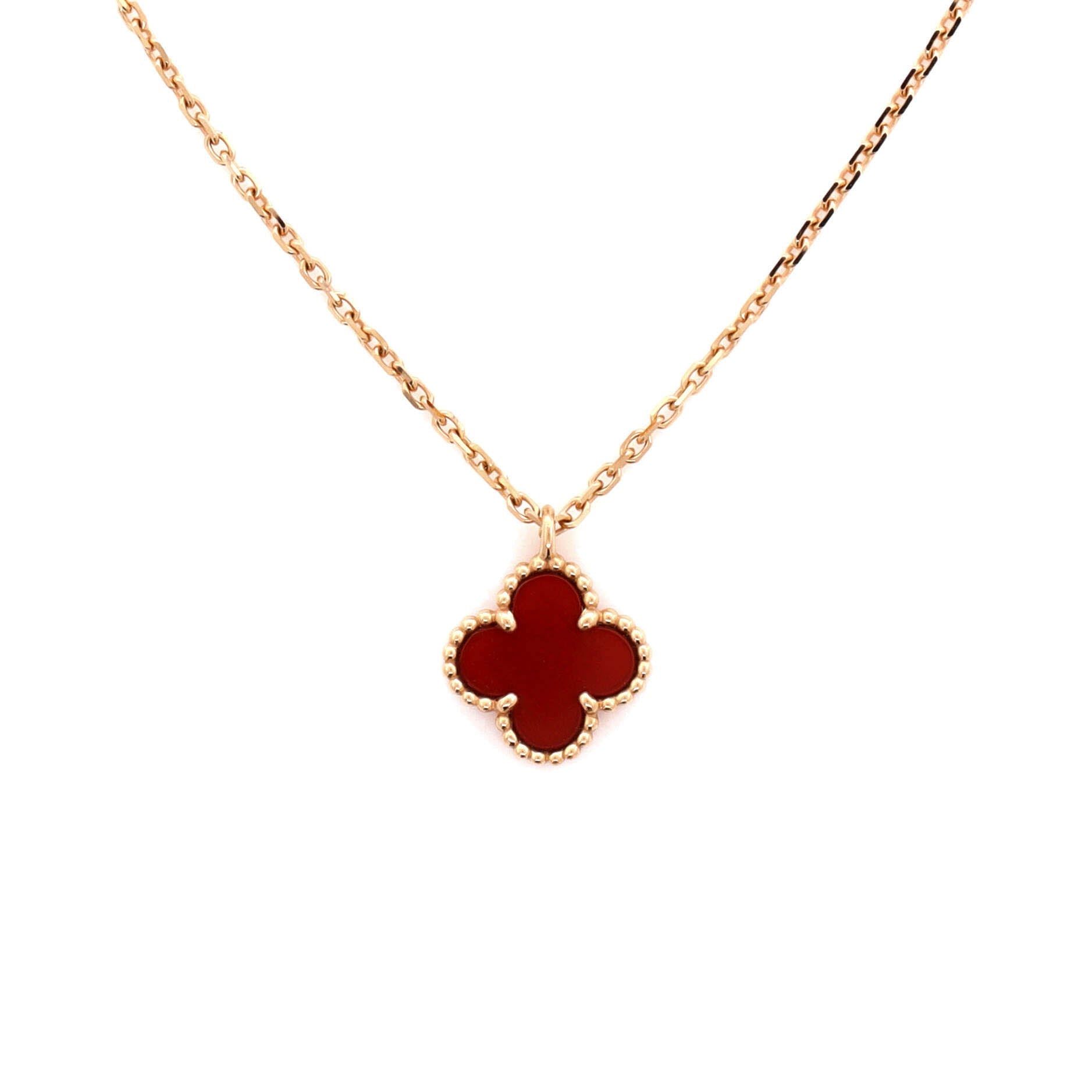 Sweet Alhambra Pendant Necklace 18K Rose Gold and Carnelian