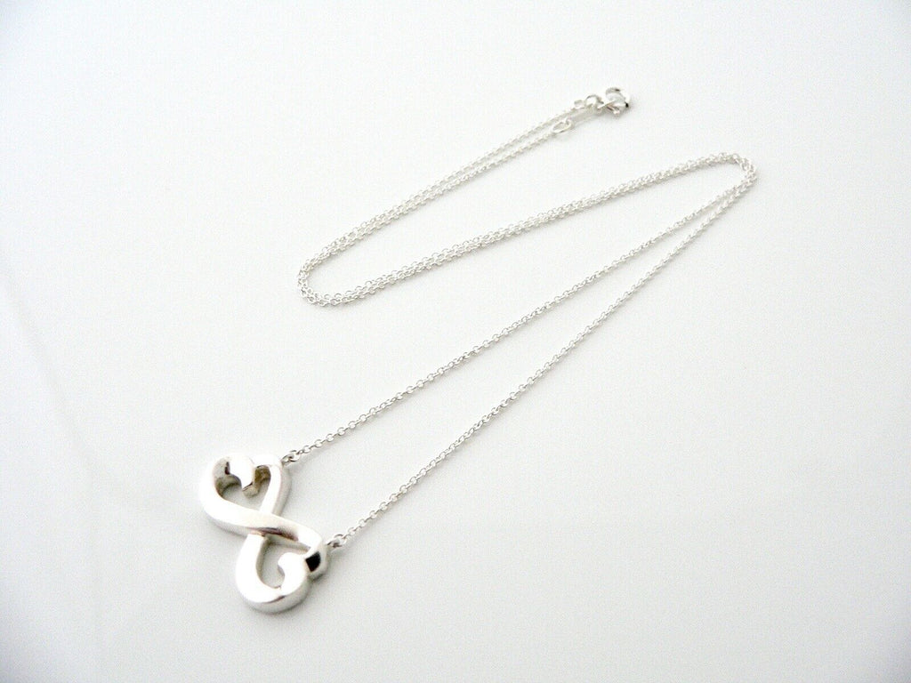 Tiffany & Co Silver Picasso Double Loving Heart Necklace 19 inch Chain Gift