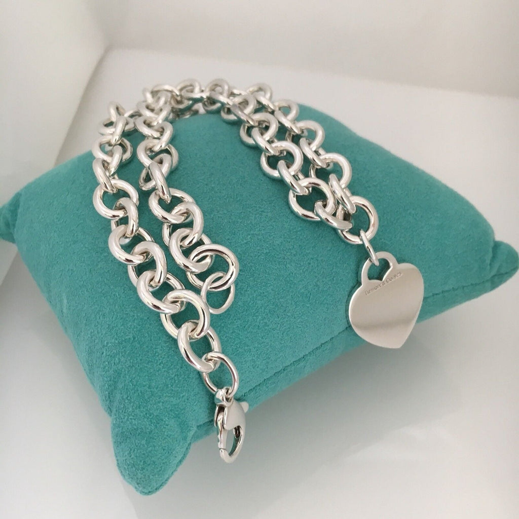 TiffanyNecklace 18" Tiffany & Co Sterling Silver Engravable Blank Heart Tag Necklace