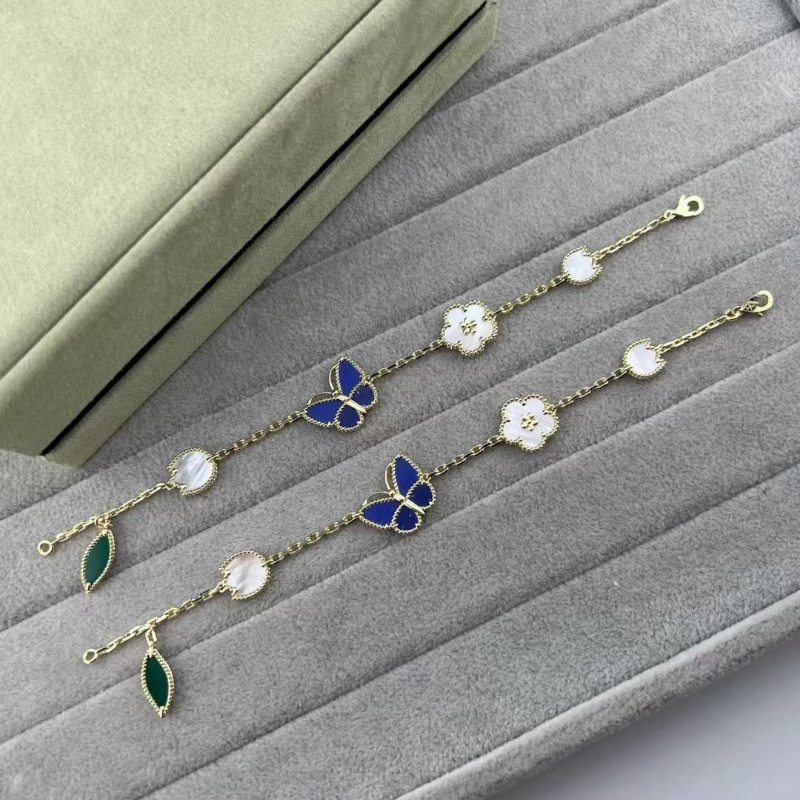 Van Cleef & Arpels Butterfly bracelet, high-end flower and green leaf necklace jewelry ring