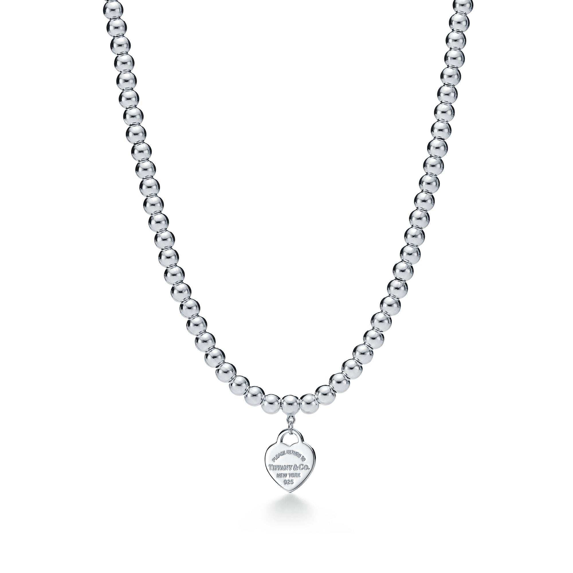 TiffanyNecklace Return to Tiffany Tiffany Blue Heart Tag Bead Necklace in Silver