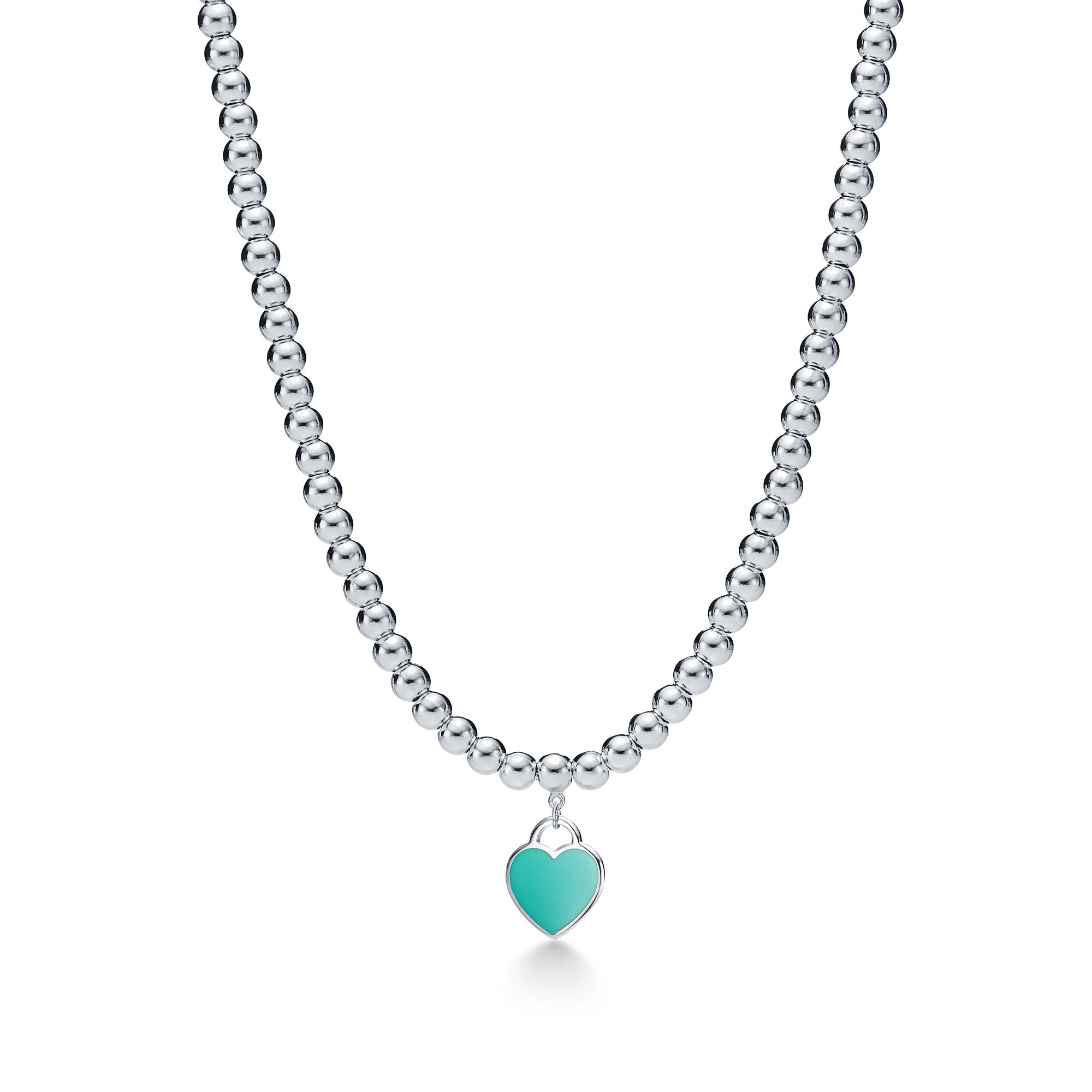 TiffanyNecklace Return to Tiffany Tiffany Blue Heart Tag Bead Necklace in Silver