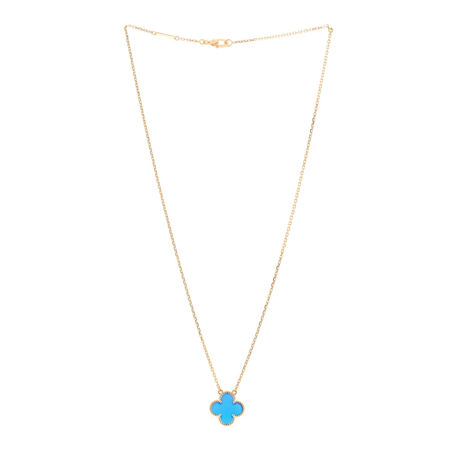 18K Yellow Gold Blue Agate Vintage Alhambra Pendant Necklace