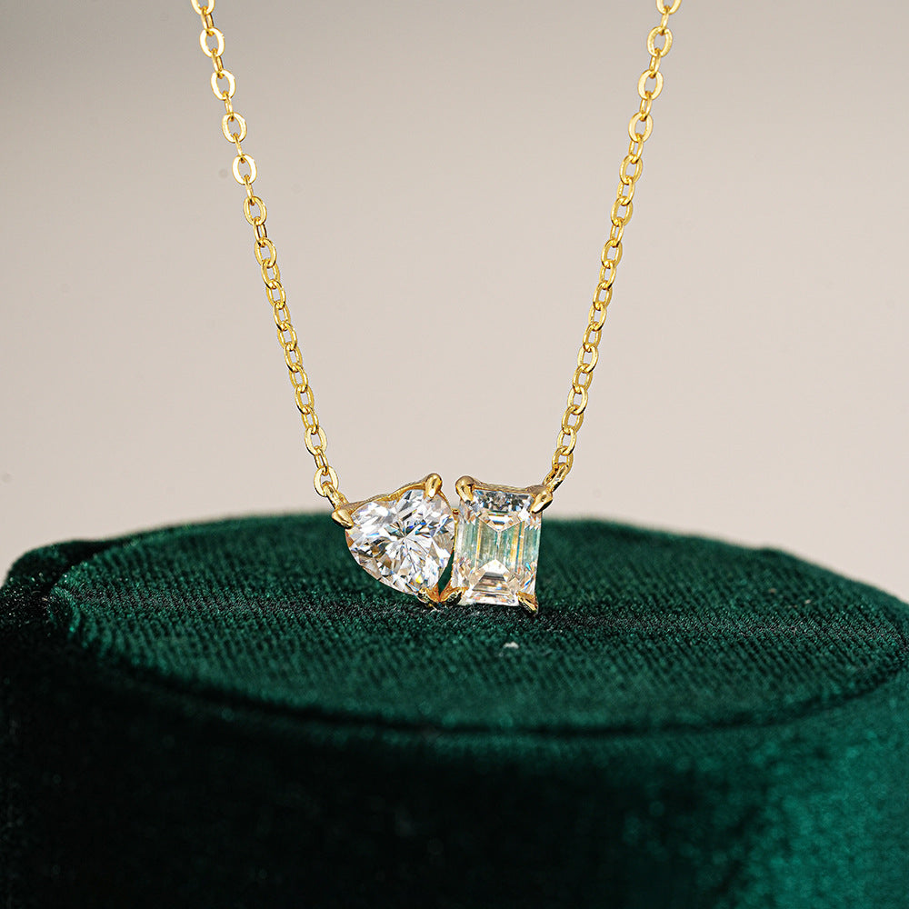 Cartier 2 Carats Sugar Cube Heart Moissanite Pendant Clavicle Chain Necklace