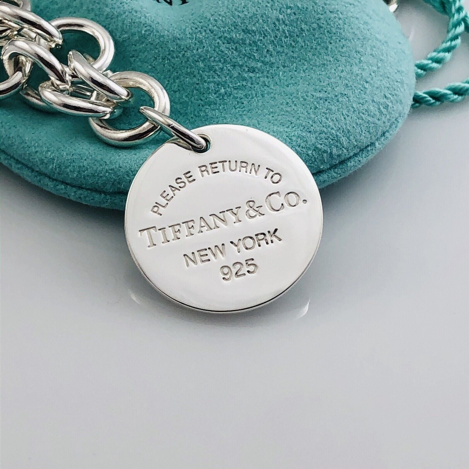 TiffanyNecklace 18" Return To Tiffany & Co Sterling Silver Mens Unisex Circle Round Tag Necklace