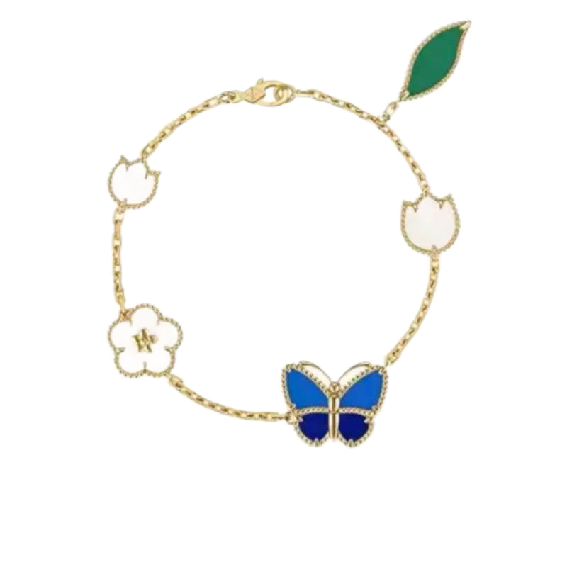 Van Cleef & Arpels Butterfly bracelet, high-end flower and green leaf necklace jewelry ring