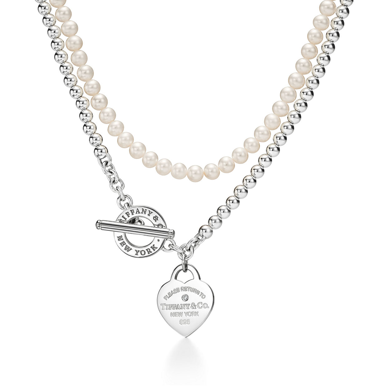 TiffanyNecklace Return to Tiffany Wrap Necklace in Silver with Pearls and a Diamond, Small