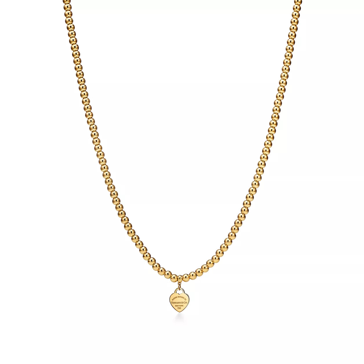 TiffanyNecklace Return to Tiffany Heart Tag Bead Necklace in Yellow Gold, Mini