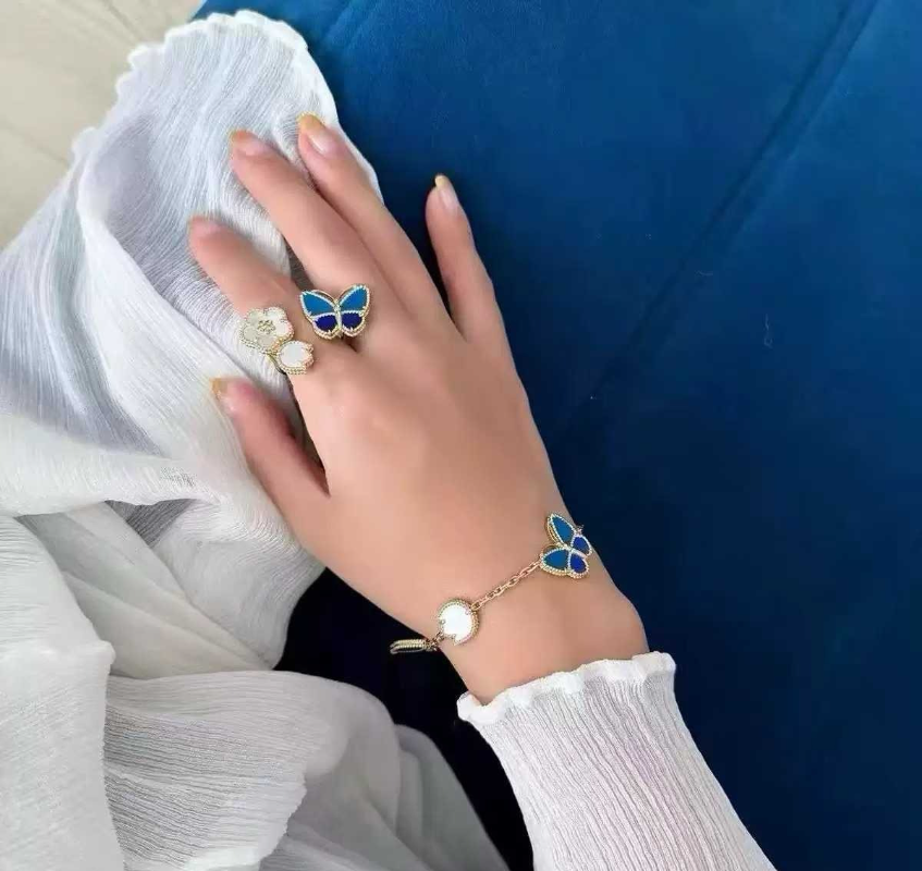 Van Cleef & Arpels Butterfly bracelet, high-end flower and green leaf necklace jewelry ring