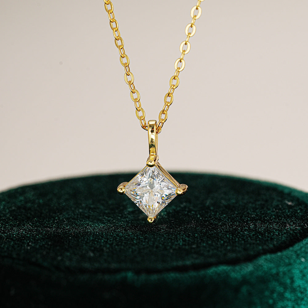 Cartier 1 Carat Square Necklace 925 Sterling Silver Moissanite Pendant Necklace