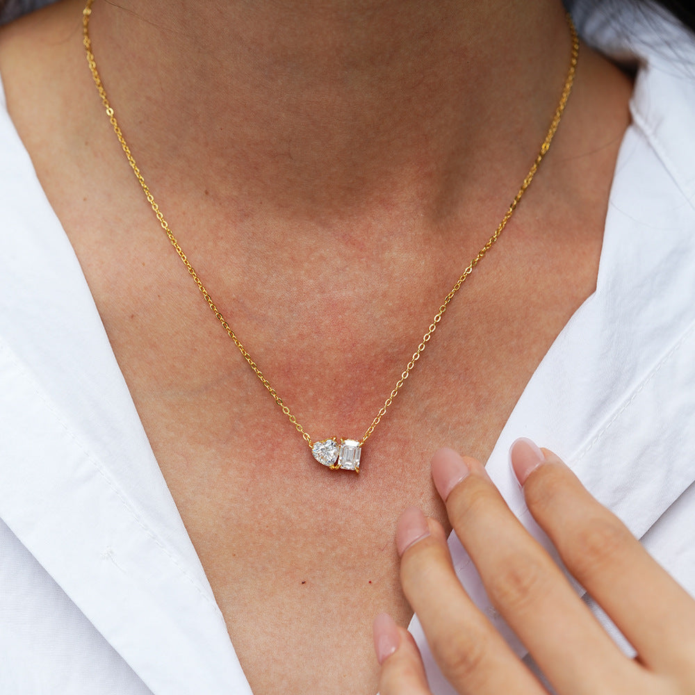 Cartier 2 Carats Sugar Cube Heart Moissanite Pendant Clavicle Chain Necklace