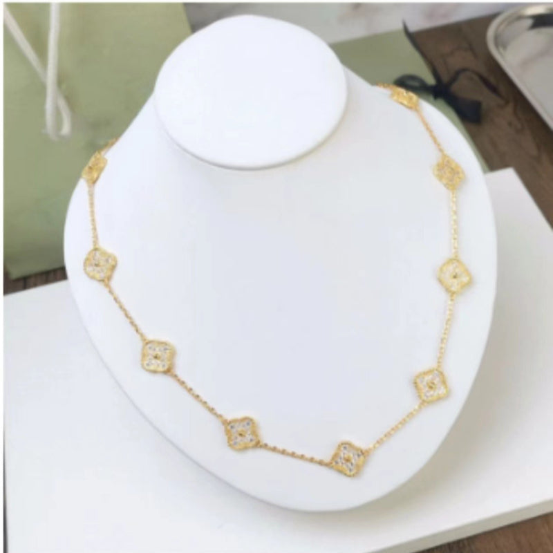 Van Cleef & Arpels High Version Clover Ten Flower Necklace Thick Plated Necklace Jewelry