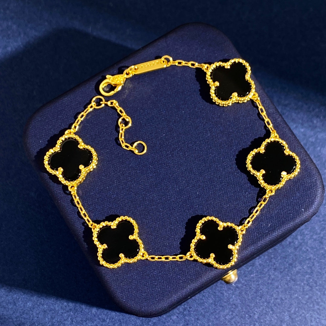Van Cleef & Arpels  five flowers gold plated Bracelet jewelry about 19.5CM
