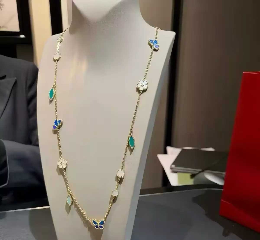 Van Cleef & Arpels Butterfly bracelet, high-end flower and green leaf necklace jewelry ring