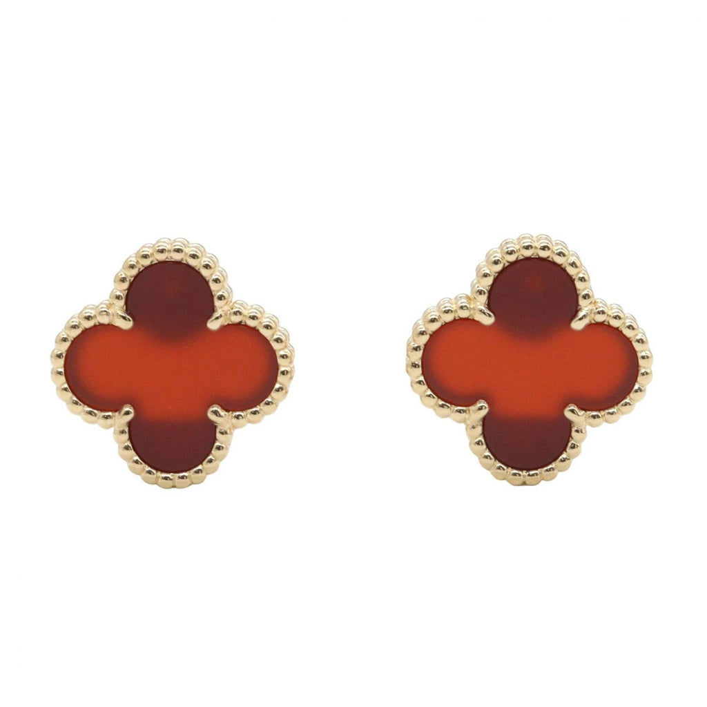 Vintage Alhambra Earrings Yellow Gold and Carnelian 18K Yellow Gold