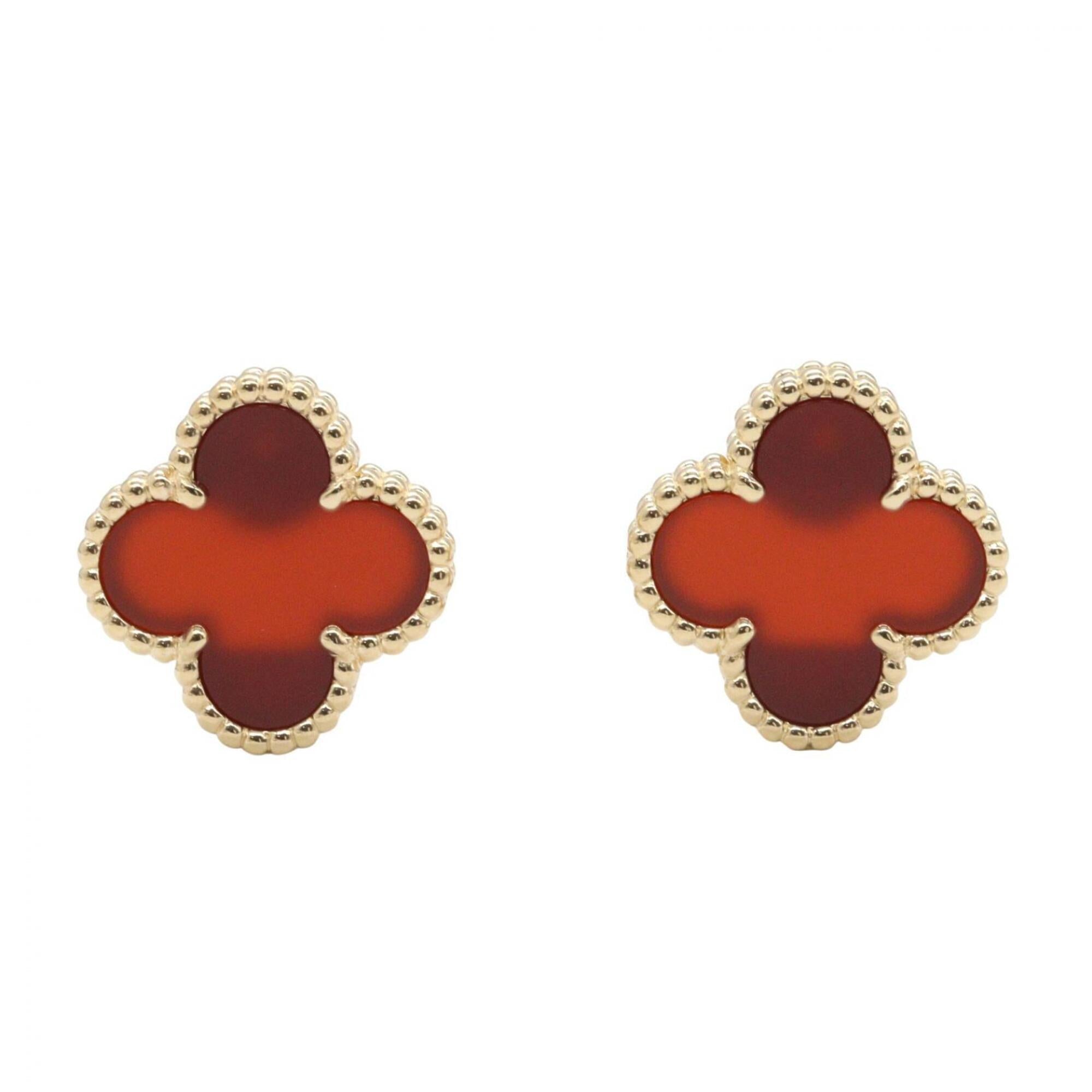Vintage Alhambra Earrings Yellow Gold and Carnelian 18K Yellow Gold