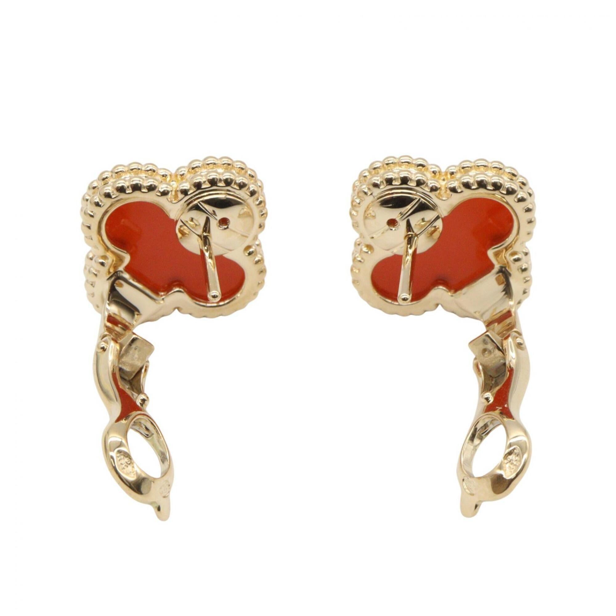 Vintage Alhambra Earrings Yellow Gold and Carnelian 18K Yellow Gold