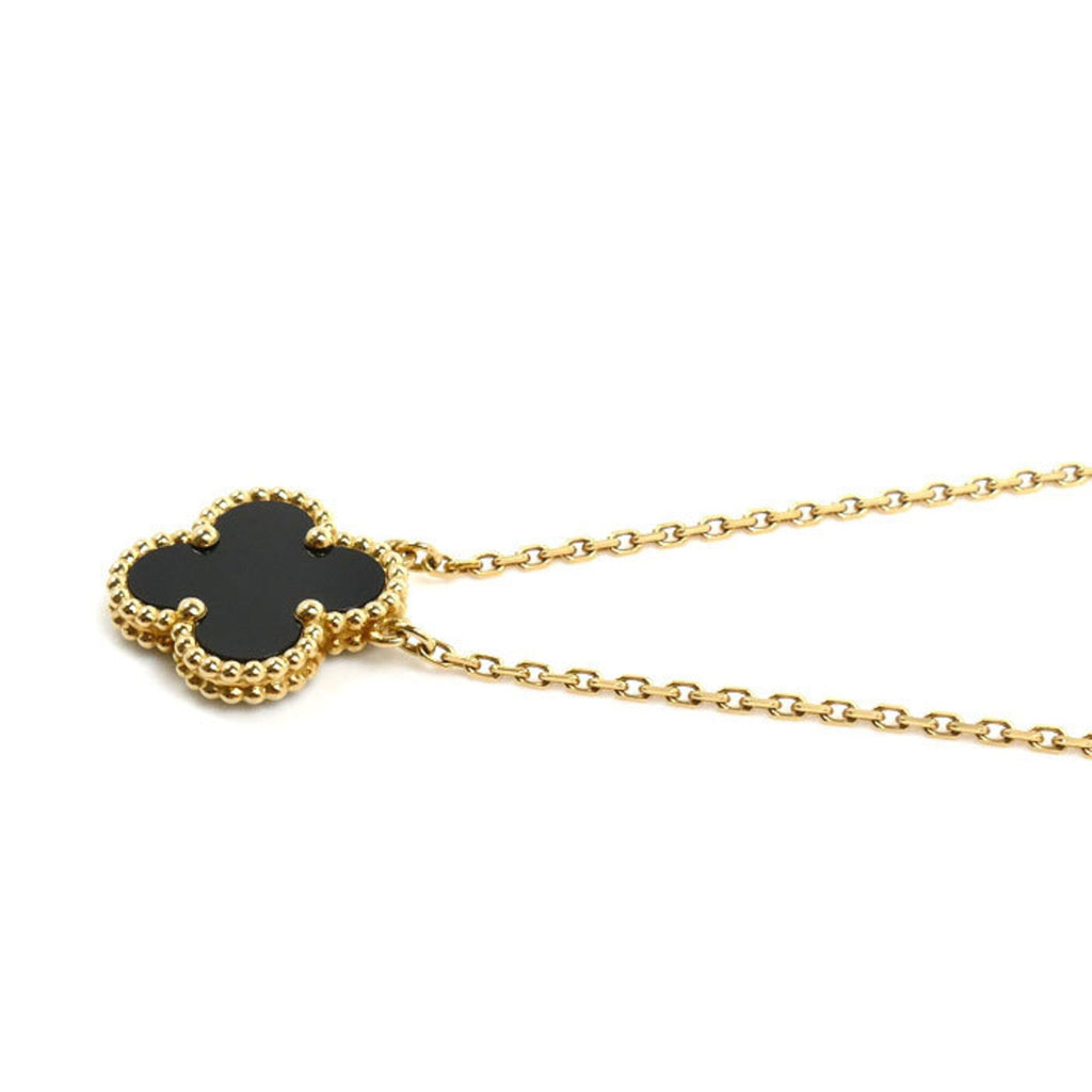 Vintage Alhambra Pendant Necklace 18K Yellow Gold and Onyx