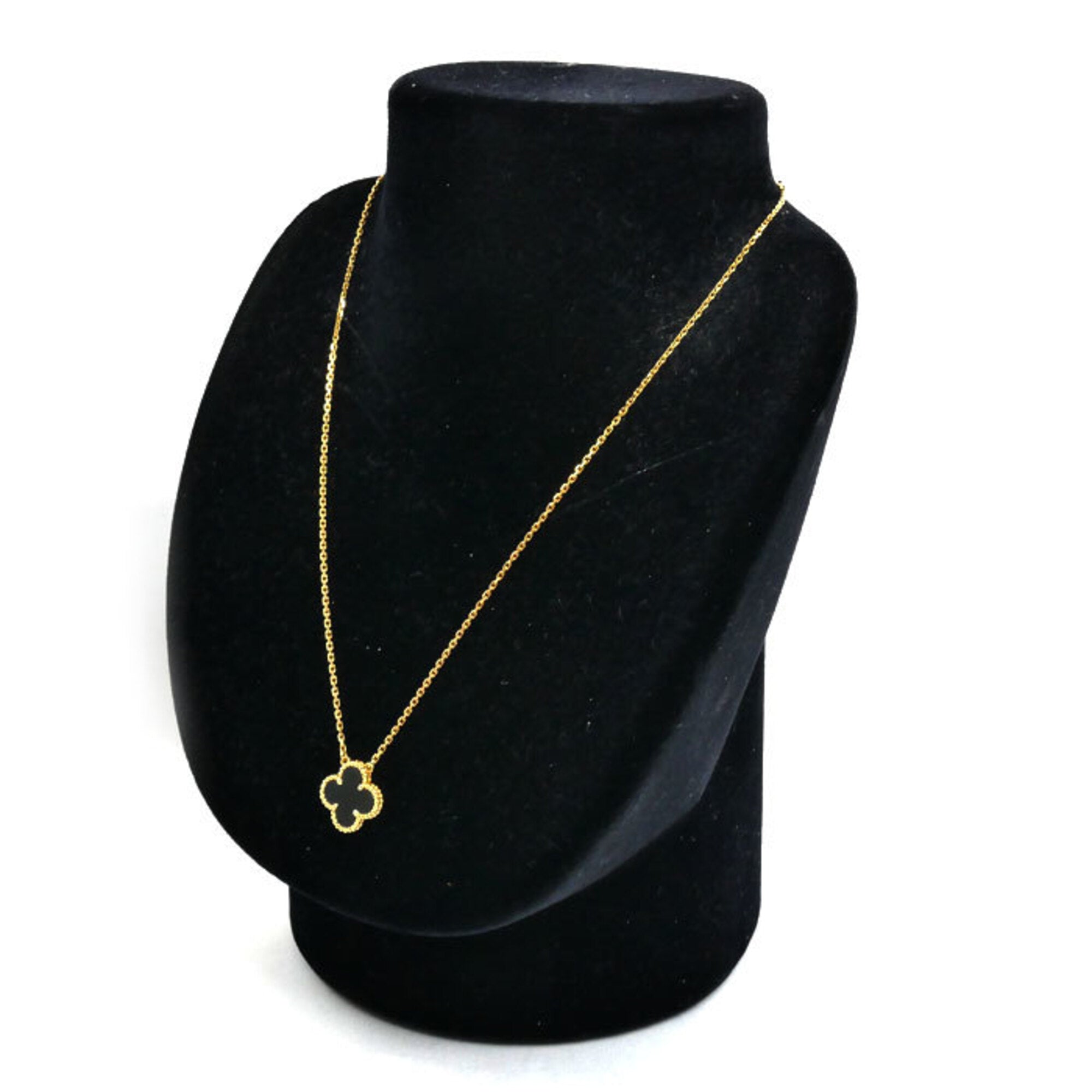 Vintage Alhambra Pendant Necklace 18K Yellow Gold and Onyx