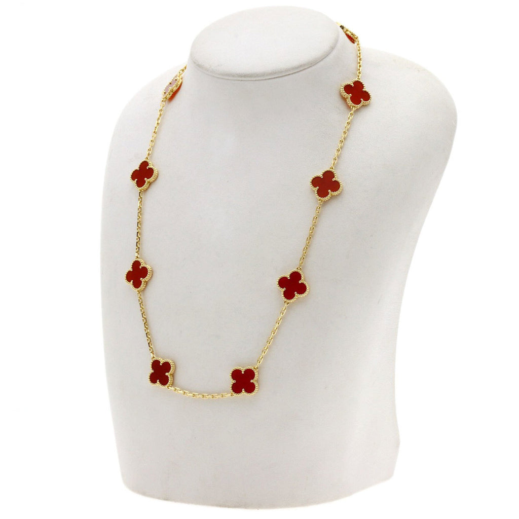 Vintage Alhambra Pendant Necklace 18K Yellow Gold and Carnelian