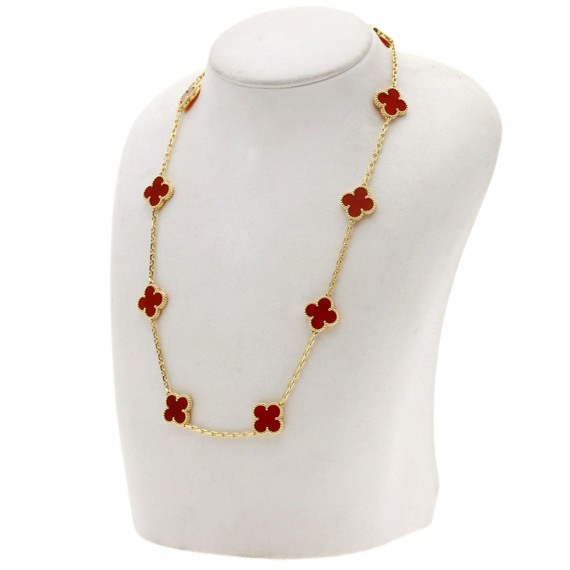 Vintage Alhambra Pendant Necklace 18K Yellow Gold and Carnelian