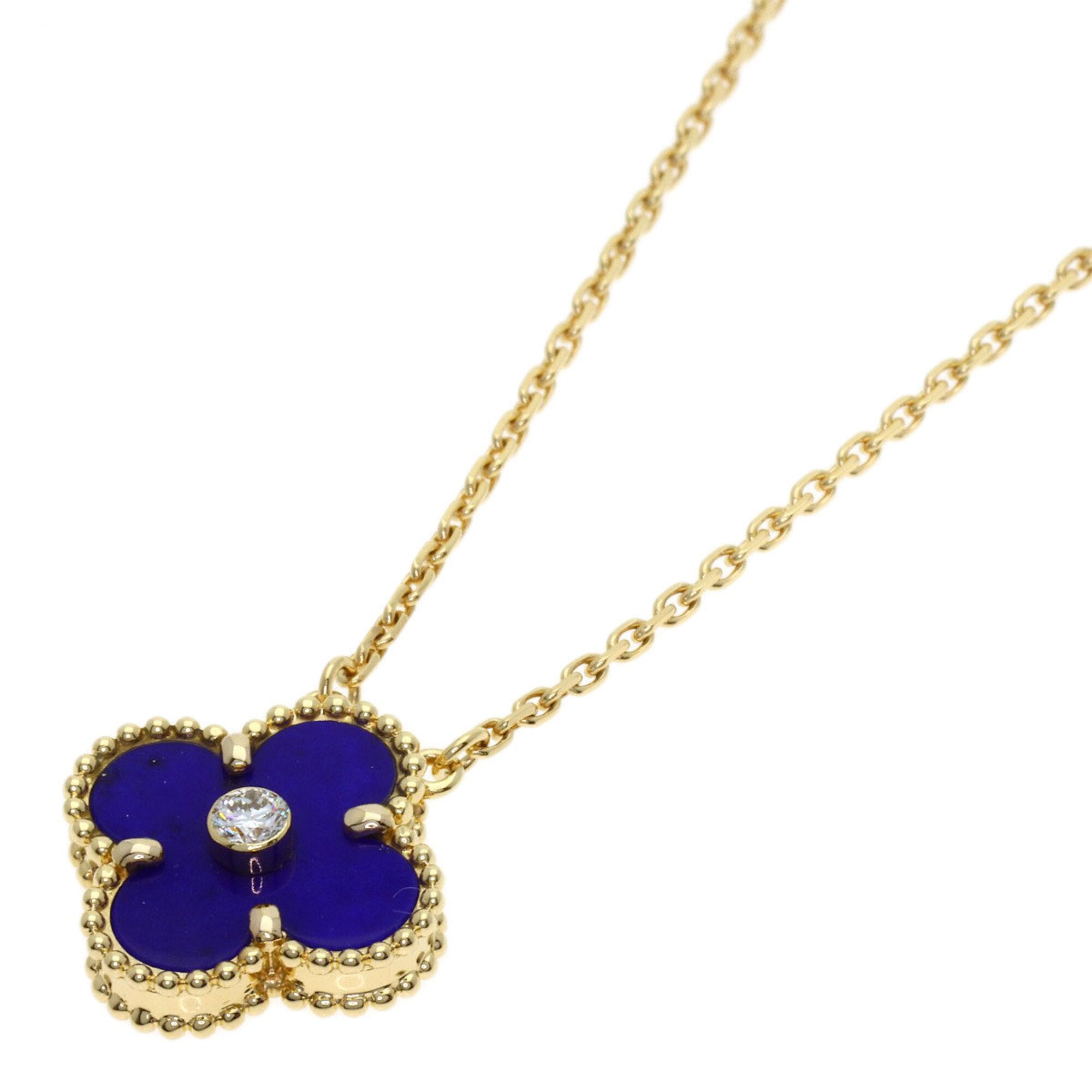 Vintage Alhambra Pendant Necklace  Yellow Gold and Lapis Lazuli