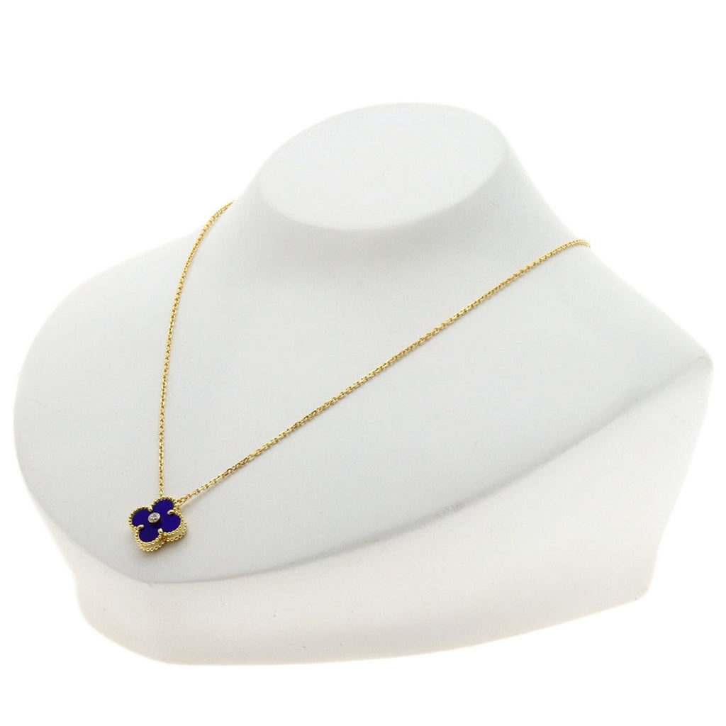 Vintage Alhambra Pendant Necklace  Yellow Gold and Lapis Lazuli