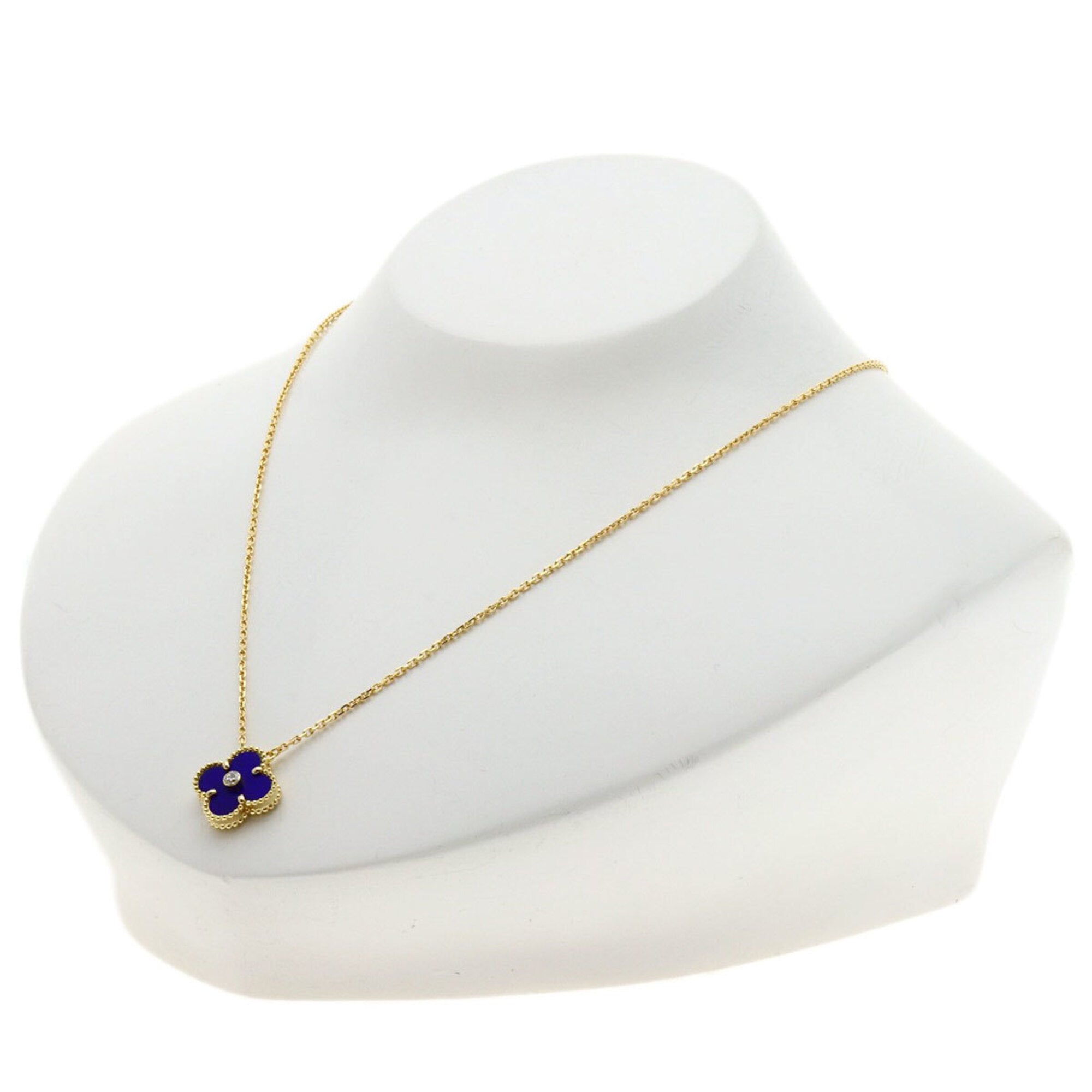 Vintage Alhambra Pendant Necklace  Yellow Gold and Lapis Lazuli