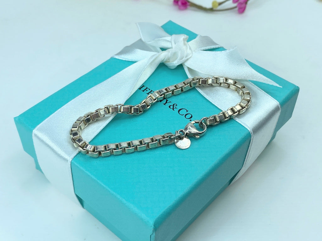 Tiffany & Co. Venetian 4.0mm Box Link Bracelet 925 Sterling Silver JR741