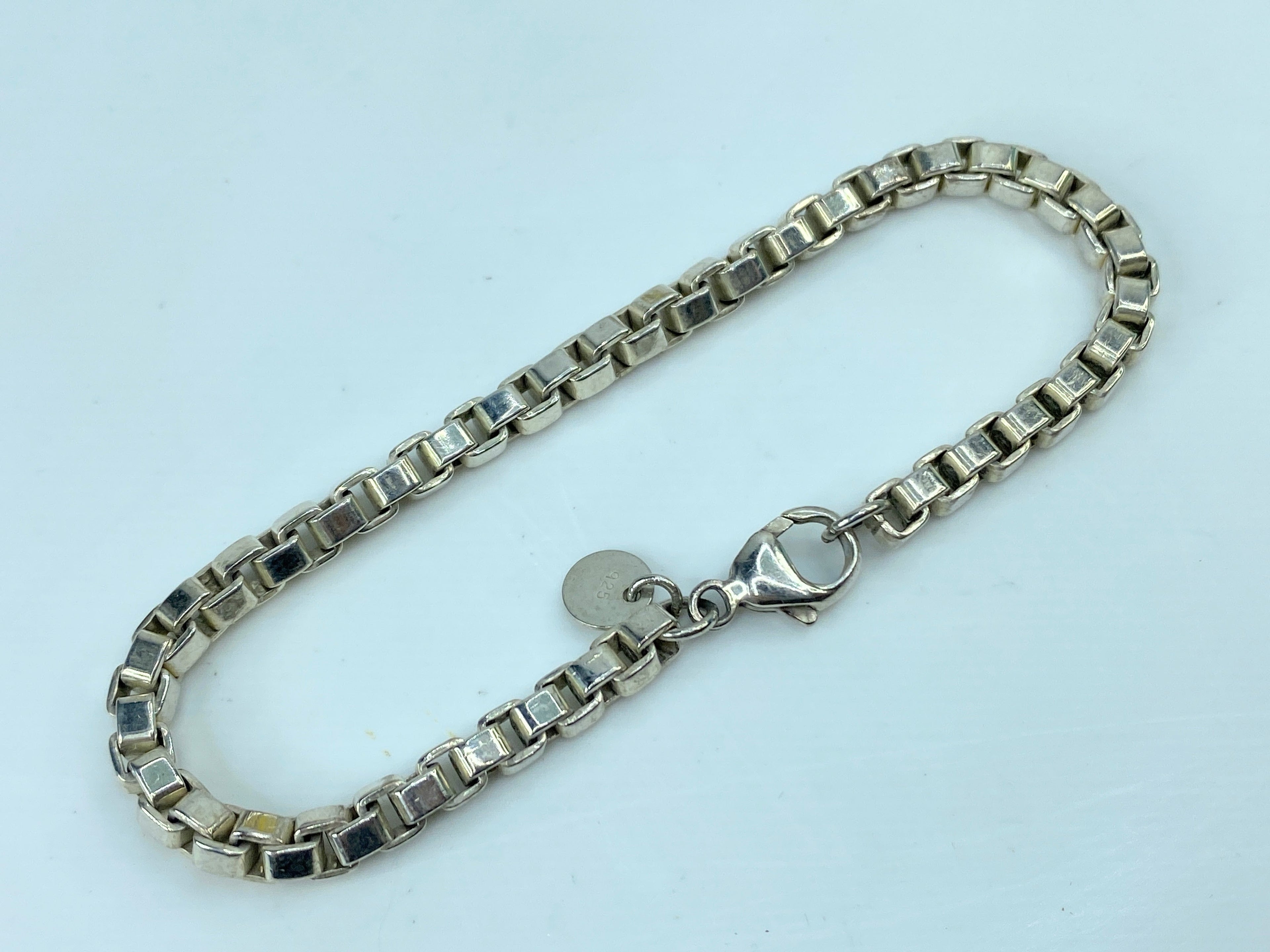 Tiffany & Co. Venetian 4.0mm Box Link Bracelet 925 Sterling Silver JR741