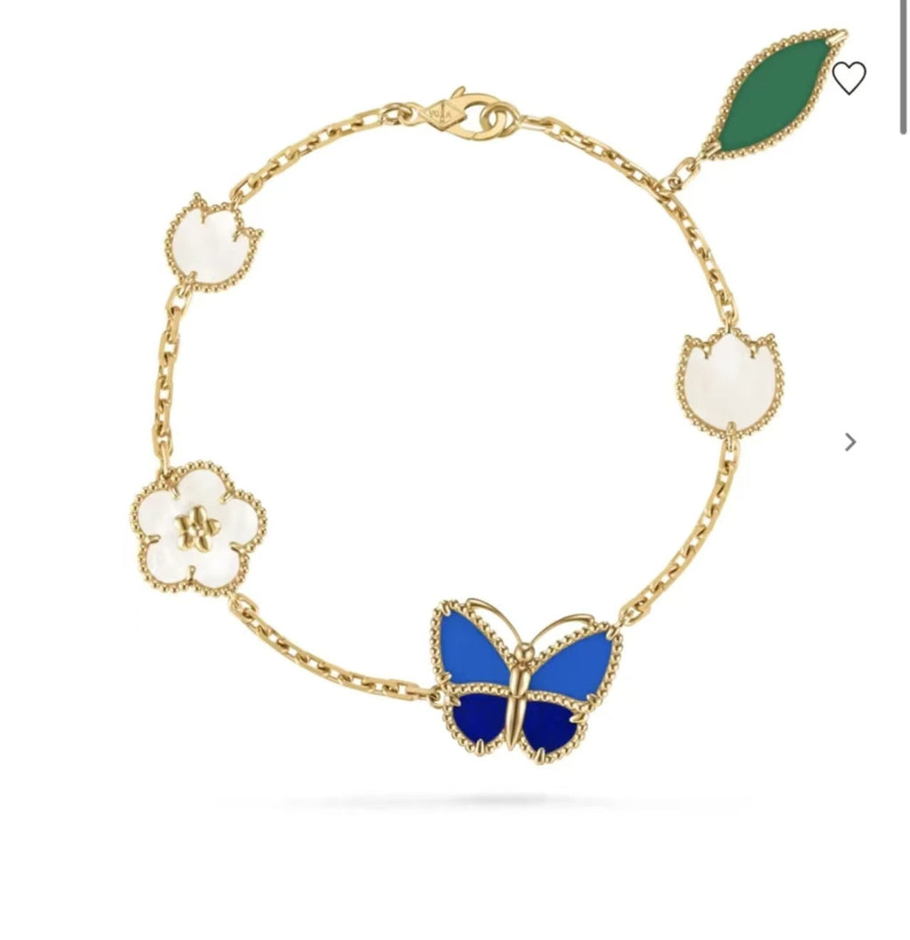 Van Cleef & Arpels Butterfly bracelet, high-end flower and green leaf necklace jewelry ring